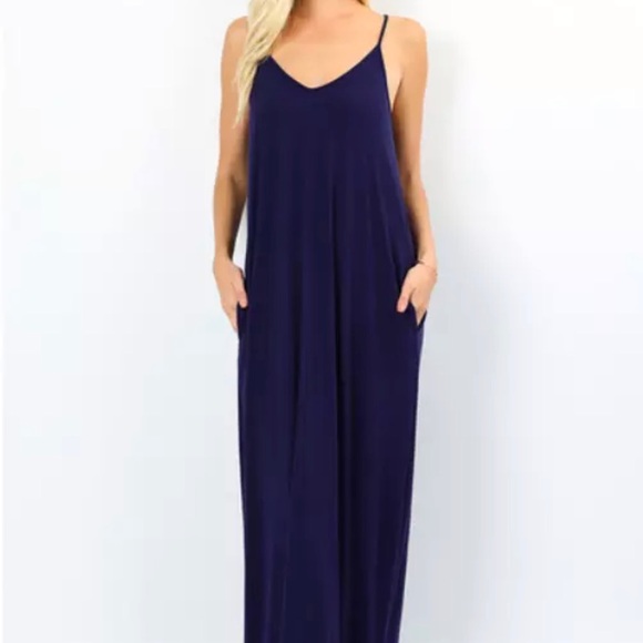 Plus V-Neck Cami Maxi Dresses W/ Pockets 1X,2X, 3X - Picture 4 of 8
